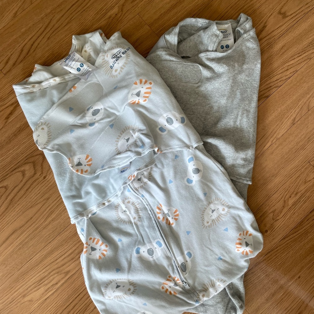 Halo Sleep Sack Swaddle 2x- 1 Gray and Light Blue with Animal Prints